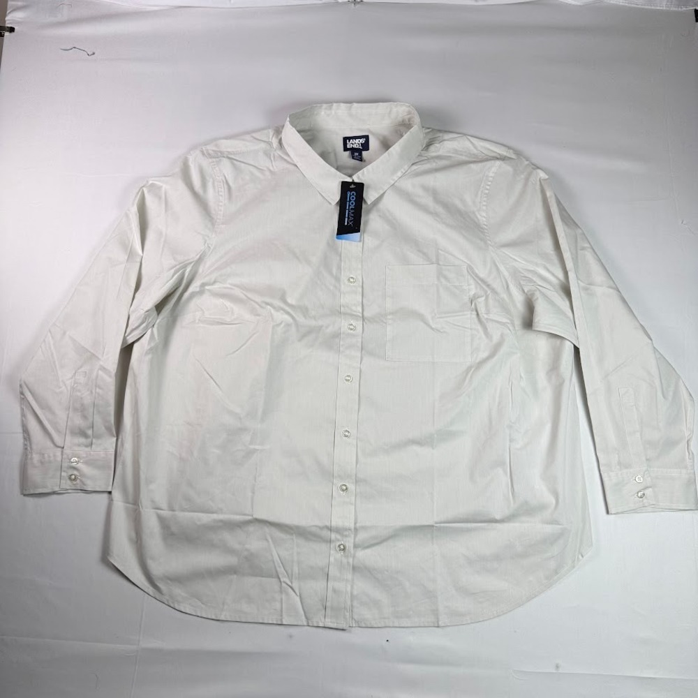 Lands End White CoolMax Button Down Shirt Womens 3X 24W-26W Long Sleeve 543794